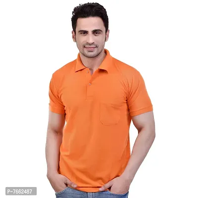 SMAN Men's Polo T-Shirt Regular Fit Polyester Half Sleeve Multicolour with Grey with Pocket Combo Pack of 2 (Orange  Grey, 2XL)-thumb3