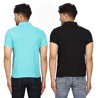 SMAN Men's Polo T-Shirt Regular Fit Polyester Half Sleeve Multicolour with Aqua Without Pocket Combo Pack of 2 (Aqua  Black, 2XL)-thumb1