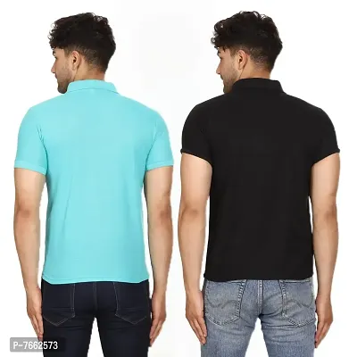 SMAN Men's Polo T-Shirt Regular Fit Polyester Half Sleeve Multicolour with Aqua Without Pocket Combo Pack of 2 (Aqua  Black, 2XL)-thumb2