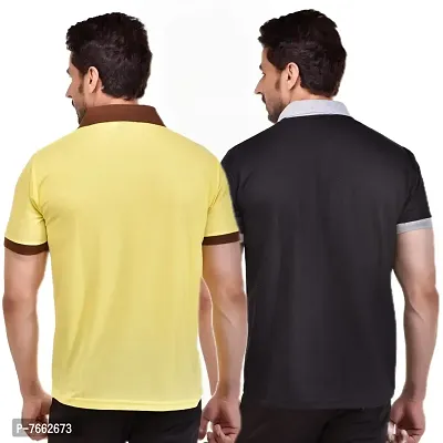 SMAN Men's Polo T-Shirt Regular Fit Polyester Half Sleeve Contrast and Same Colour Combo Pack of 2 (Yellow  Black, XL)-thumb2