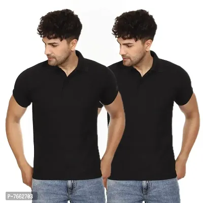 SMAN Men's Polo T-Shirt Regular Fit Polyester Half Sleeve Multicolour with Black Without Pocket Combo Pack of 2 (Black  Black, M)-thumb0