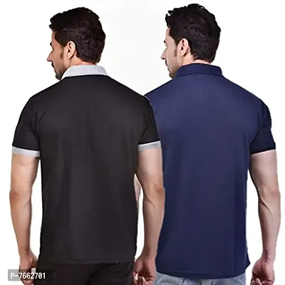 SMAN Men's Polo T-Shirt Regular Fit Polyester Half Sleeve Contrast Colour Combo Pack of 2 (Black  Navy Blue, 3XL)-thumb2