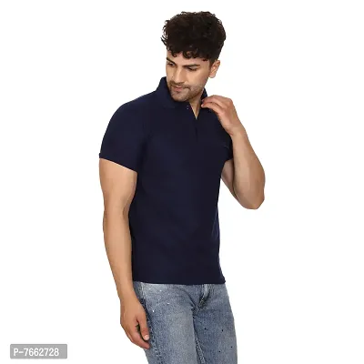 SMAN Men's Polo T-Shirt Regular Fit Polyester Half Sleeve Multicolour with Navy Blue Without Pocket Combo Pack of 2 (Navy Blue  Orange, XL)-thumb3