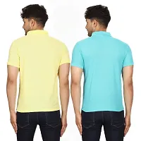 SMAN Men's Polo T-Shirt Regular Fit Polyester Half Sleeve Multicolour with Lemon Without Pocket Combo Pack of 2 (Lemon  Aqua, XL)-thumb1