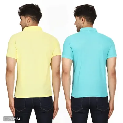 SMAN Men's Polo T-Shirt Regular Fit Polyester Half Sleeve Multicolour with Lemon Without Pocket Combo Pack of 2 (Lemon  Aqua, XL)-thumb2