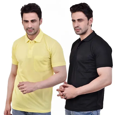 T-Shirts Mens Polo T-Shirt Regular Fit Half Sleeves with Pocket and Bottom Neck Collar Combo Pack of 2 Color combo