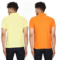 SMAN Men's Polo T-Shirt Regular Fit Polyester Half Sleeve Multicolour with Lemon Without Pocket Combo Pack of 2 (Lemon  Orange, M)-thumb1