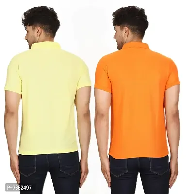 SMAN Men's Polo T-Shirt Regular Fit Polyester Half Sleeve Multicolour with Lemon Without Pocket Combo Pack of 2 (Lemon  Orange, M)-thumb2