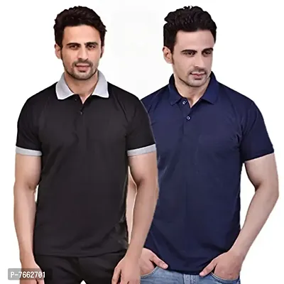 SMAN Men's Polo T-Shirt Regular Fit Polyester Half Sleeve Contrast Colour Combo Pack of 2 (Black  Navy Blue, 3XL)