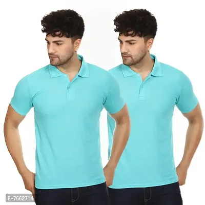 SMAN Men's Polo T-Shirt Regular Fit Polyester Half Sleeve Multicolour with Aqua Without Pocket Combo Pack of 2 (Aqua  Aqua, 2XL)