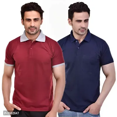 SMAN Men's Polo T-Shirt Regular Fit Polyester Half Sleeve Combo Pack of 2 (Maroon  Navy Blue, M)