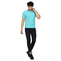 SMAN Men's Polo T-Shirt Regular Fit Polyester Half Sleeve Multicolour with Aqua Without Pocket Combo Pack of 2 (Aqua  Black, 2XL)-thumb2