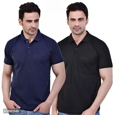 SMAN Men's Polo T-Shirt Regular Fit Polyester Half Sleeve with Pocket Combo Pack of 2-thumb0
