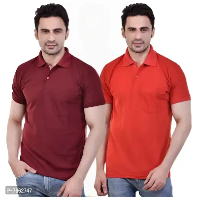 SMAN Men's Polo Regular Fit, Half Sleeve, T-Shirt Combo Pack of 2 | Multicolor |-thumb0