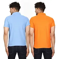 SMAN Men's Polo T-Shirt Regular Fit Polyester Half Sleeve Multicolor Without Pocket Combo Pack of 2 (SkyBlue  Orange, XL)-thumb1