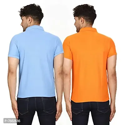 SMAN Men's Polo T-Shirt Regular Fit Polyester Half Sleeve Multicolor Without Pocket Combo Pack of 2 (SkyBlue  Orange, XL)-thumb2