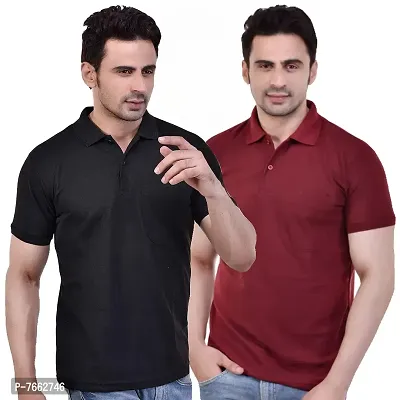 SMAN Men's Polo Regular Fit, Half Sleeve, T-Shirt Combo Pack of 2 | Multicolor |-thumb0