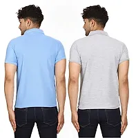 SMAN Men's Polo T-Shirt Regular Fit Polyester Half Sleeve Multicolor Without Pocket Combo Pack of 2 (SkyBlue  Grey, 2XL)-thumb1