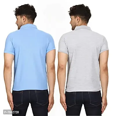 SMAN Men's Polo T-Shirt Regular Fit Polyester Half Sleeve Multicolor Without Pocket Combo Pack of 2 (SkyBlue  Grey, 2XL)-thumb2