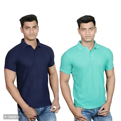 SMAN Men's Solid Polo T-Shirt Slim Fit, Half Sleeve Bottom Neck Collar for Causal and Daily use Combo Pack of 2