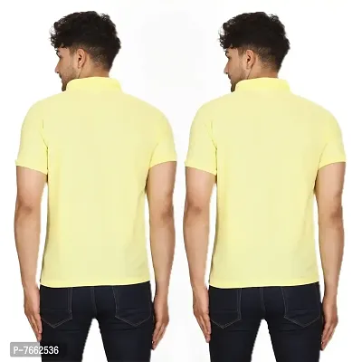 SMAN Men's Polo T-Shirt Regular Fit Polyester Half Sleeve Multicolour with Lemon Without Pocket Combo Pack of 2 (Lemon  Lemon, M)-thumb2