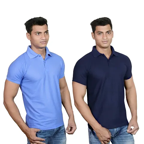 SMAN Men's Solid Polo T-Shirt Slim Fit, Half Sleeve Bottom Neck Collar for Causal and Daily use Combo Pack of 2