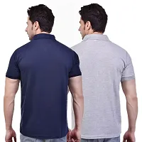 SMAN Men's Polo T-Shirt Regular Fit Polyester Half Sleeve Multicolour with Grey with Pocket Combo Pack of 2 (Navy Blue  Grey, L)-thumb1
