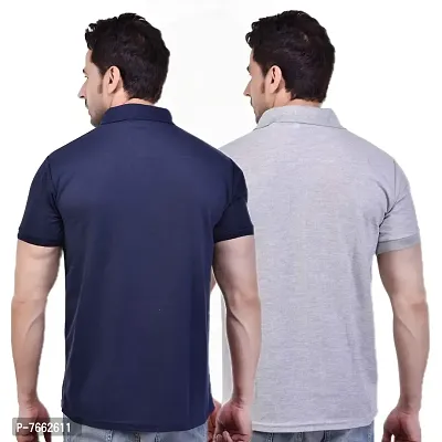 SMAN Men's Polo T-Shirt Regular Fit Polyester Half Sleeve Multicolour with Grey with Pocket Combo Pack of 2 (Navy Blue  Grey, L)-thumb2