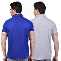 SMAN Men's Polo T-Shirt Regular Fit Polyester Half Sleeve Multicolour with Grey with Pocket Combo Pack of 2 (Royal Blue  Grey, M)-thumb1