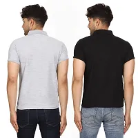 SMAN Men's Polo T-Shirt Regular Fit Polyester Half Sleeve Multicolour with Grey Without Pocket Combo Pack of 2 (Grey  Black, XL)-thumb1