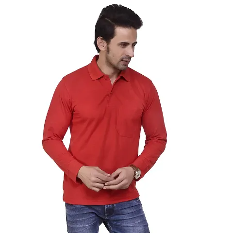 SMAN Stylish Men's Regular Fit Collared Full Sleeve Polo T-Shirt Real Matty Blend with Pocket for Winter (Multicolors)