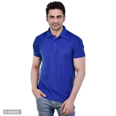 SMAN Men's Polo T-Shirt Regular Fit Polyester Half Sleeve Multicolour with Grey with Pocket Combo Pack of 2 (Royal Blue  Grey, M)-thumb3