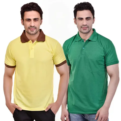 SMAN Men's Polo T-Shirt Regular Fit Polyester Half Sleeve Contrast Colour Combo Pack of 2