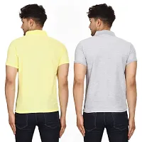 SMAN Men's Polo T-Shirt Regular Fit Polyester Half Sleeve Multicolour with Lemon Without Pocket Combo Pack of 2 (Lemon  Grey, M)-thumb1