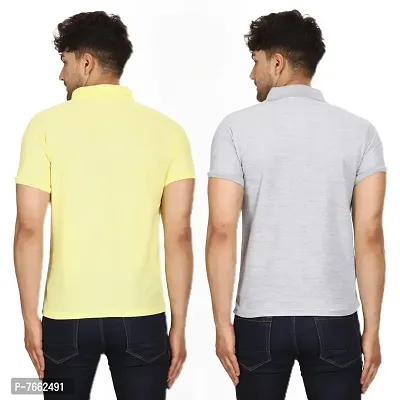 SMAN Men's Polo T-Shirt Regular Fit Polyester Half Sleeve Multicolour with Lemon Without Pocket Combo Pack of 2 (Lemon  Grey, M)-thumb2