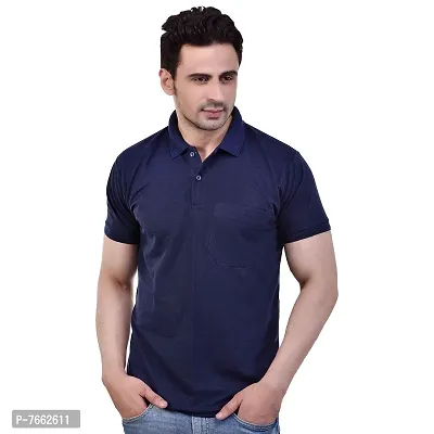 SMAN Men's Polo T-Shirt Regular Fit Polyester Half Sleeve Multicolour with Grey with Pocket Combo Pack of 2 (Navy Blue  Grey, L)-thumb3