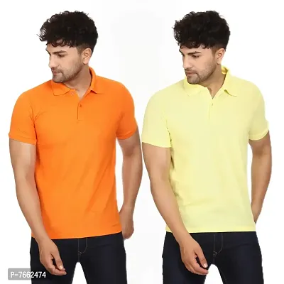 SMAN Men's Polo T-Shirt Regular Fit Polyester Half Sleeve Multicolour with Orange Without Pocket Combo Pack of 2 (Orange  Lemon, 2XL)