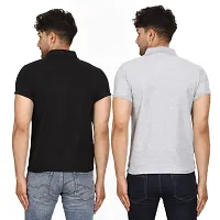 SMAN Men's Polo T-Shirt Regular Fit Polyester Half Sleeve Multicolour with Black Without Pocket Combo Pack of 2 (Black  Grey, XL)-thumb1