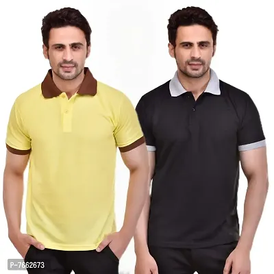 SMAN Men's Polo T-Shirt Regular Fit Polyester Half Sleeve Contrast and Same Colour Combo Pack of 2 (Yellow  Black, XL)-thumb0