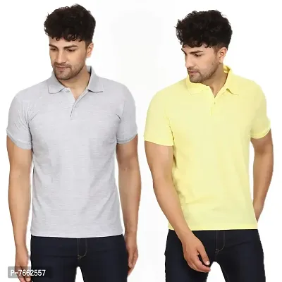 SMAN Men's Polo T-Shirt Regular Fit Polyester Half Sleeve Multicolour with Grey Without Pocket Combo Pack of 2 (Grey  Lemon, XL)