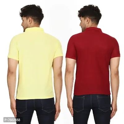 SMAN Men's Polo T-Shirt Regular Fit Polyester Half Sleeve Multicolour with Lemon Without Pocket Combo Pack of 2 (Lemon  Maroon, 2XL)-thumb2