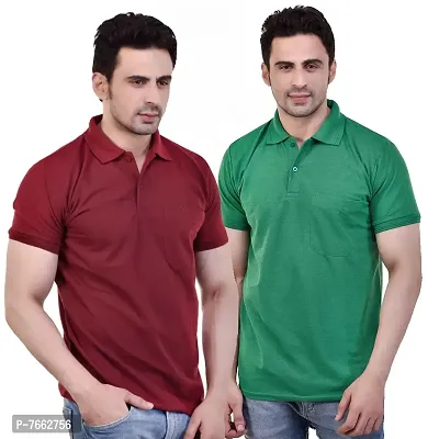 SMAN Men's Polo Regular Fit, Half Sleeve, T-Shirt Combo Pack of 2 | Multicolor | (M, Maroon  Green)