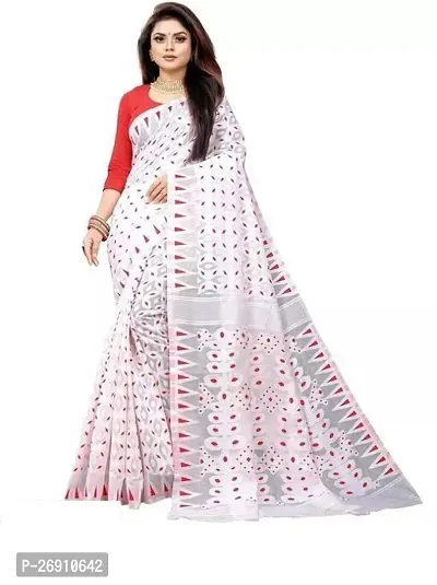 Stylish Cotton Blend Saree With Blouse Piece For Women