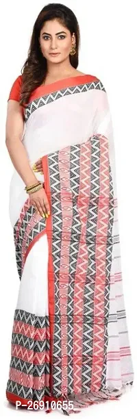 Stylish Cotton Blend Saree With Blouse Piece For Women-thumb0