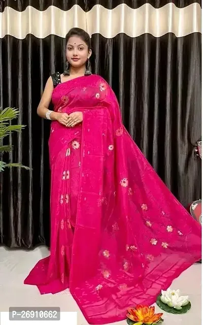 Stylish Cotton Blend Saree With Blouse Piece For Women