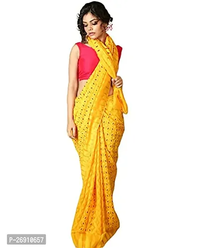 Stylish Cotton Blend Saree With Blouse Piece For Women