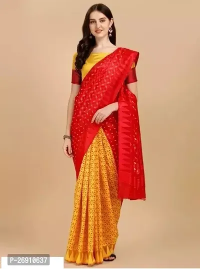 Stylish Cotton Blend Saree With Blouse Piece For Women