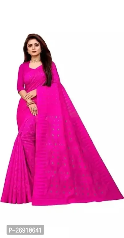 Stylish Cotton Blend Saree With Blouse Piece For Women-thumb0