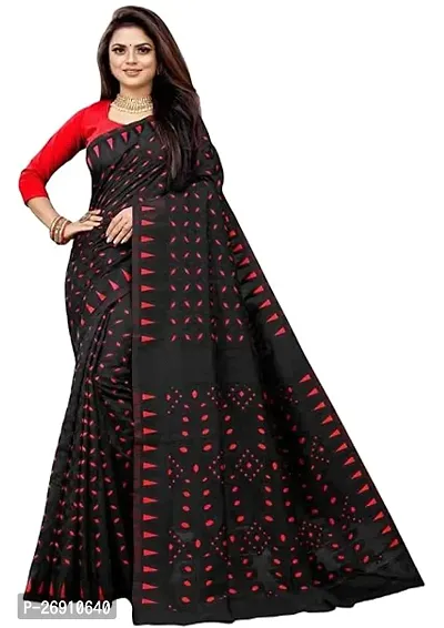 Stylish Cotton Blend Saree With Blouse Piece For Women-thumb0