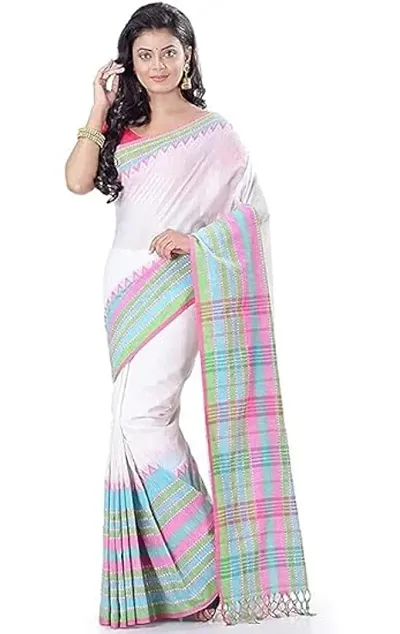 Ritisha Saree Women's Traditional Bengal Handloom Begampuri Cotton Saree with Unstitched Blouse Piece